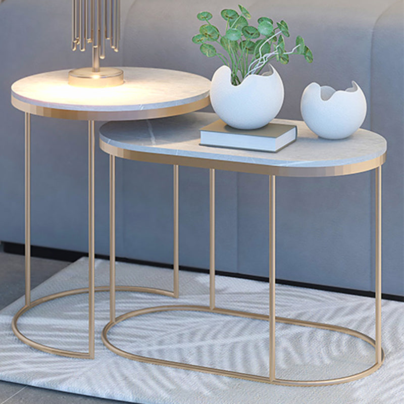 Luxurious Stone Top End Table Metal Frame Sofa Side Accent Table