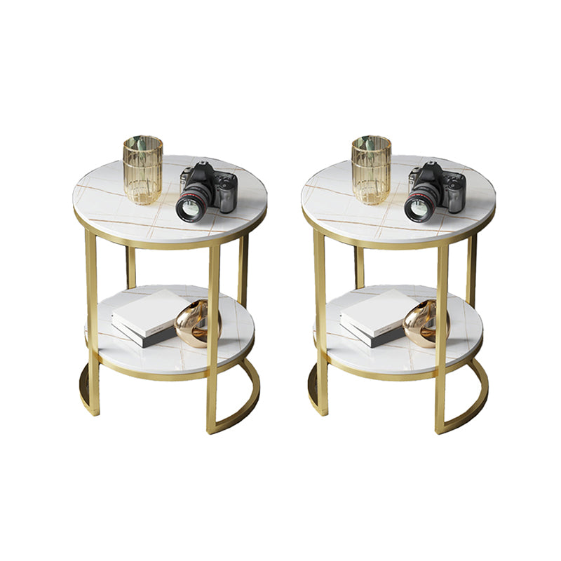 Metal Frame Side End Table Round Stone Top Side Table with Shelf