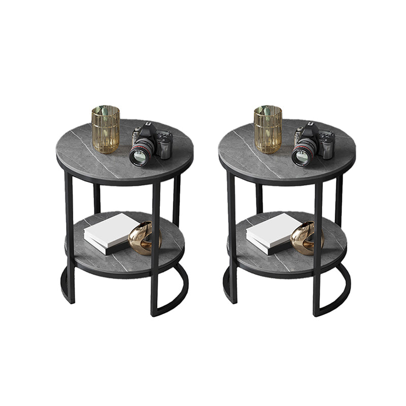 Metal Frame Side End Table Round Stone Top Side Table with Shelf