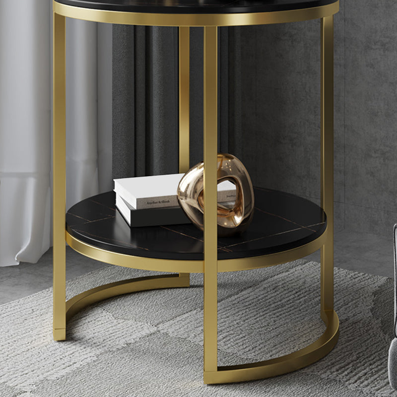 Metal Frame Side End Table Round Stone Top Side Table with Shelf