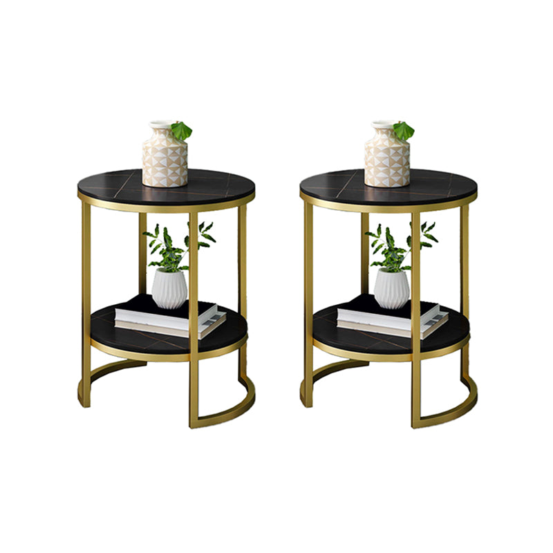 Metal Frame Side End Table Round Stone Top Side Table with Shelf