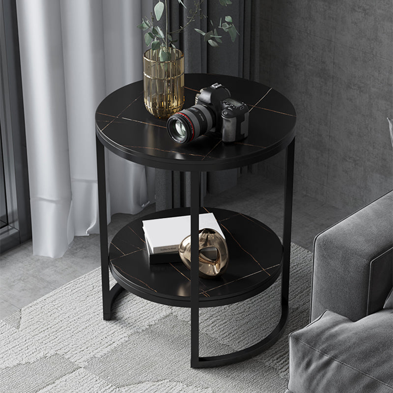 Metal Frame Side End Table Round Stone Top Side Table with Shelf