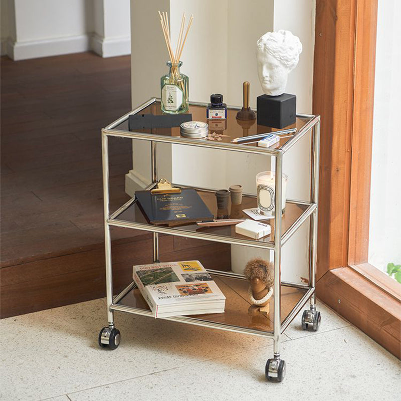 22.44" Tall 4 Legs Side Table with Shelves Modern Metal End Table Stand