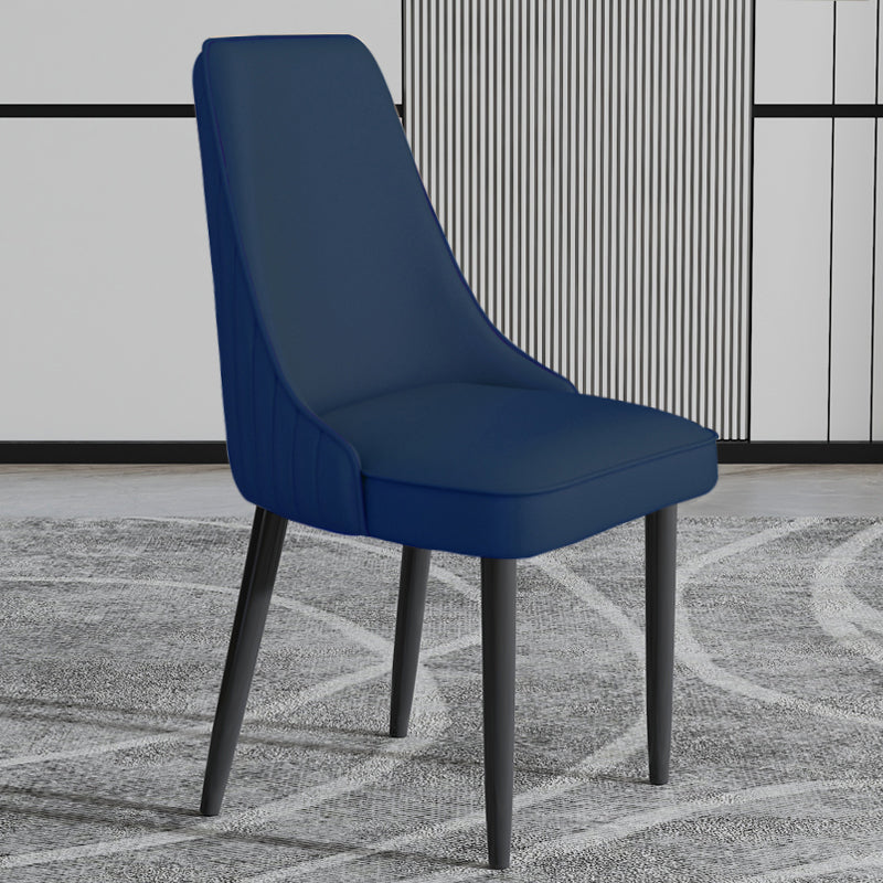 Faux Leather Dining Chairs Modern Parsons Armless Chair with Black Legs