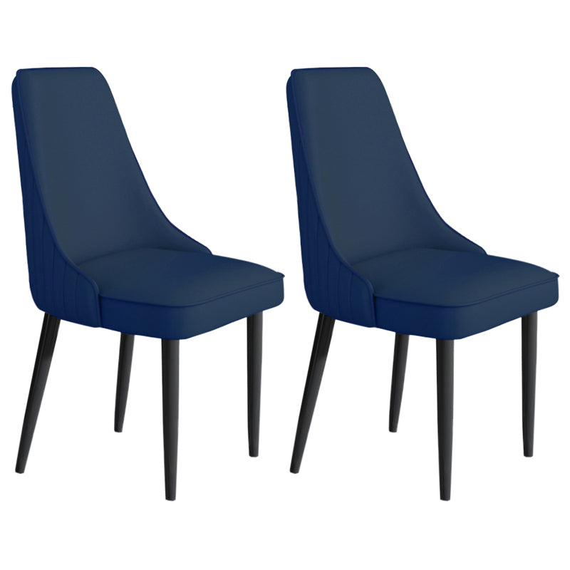 Faux Leather Dining Chairs Modern Parsons Armless Chair with Black Legs
