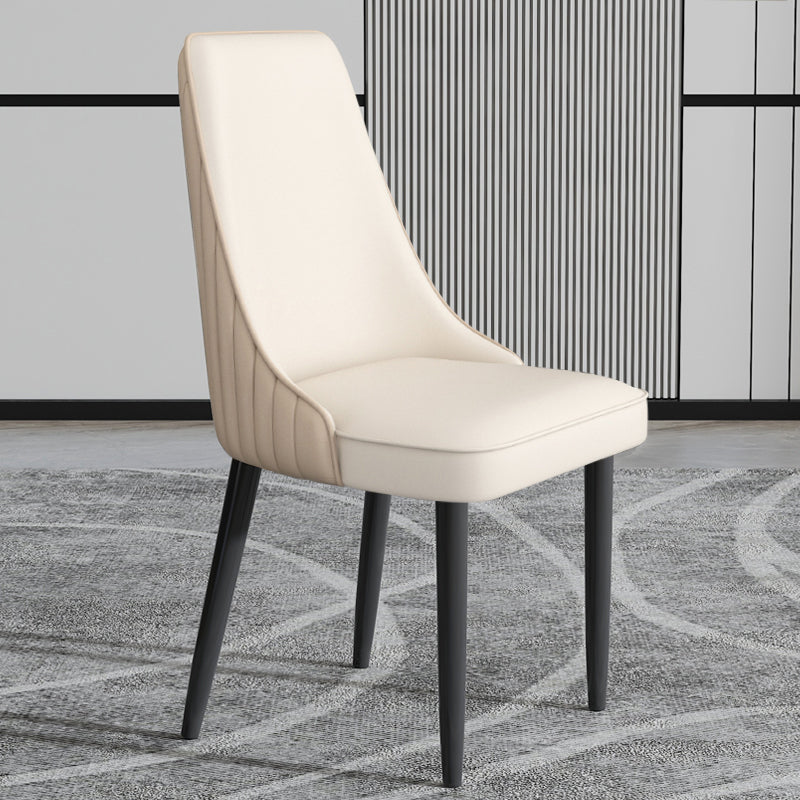 Faux Leather Dining Chairs Modern Parsons Armless Chair with Black Legs