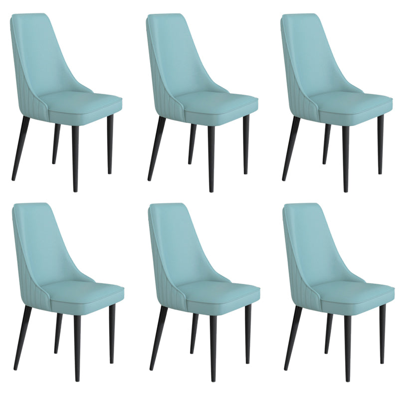 Faux Leather Dining Chairs Modern Parsons Armless Chair with Black Legs