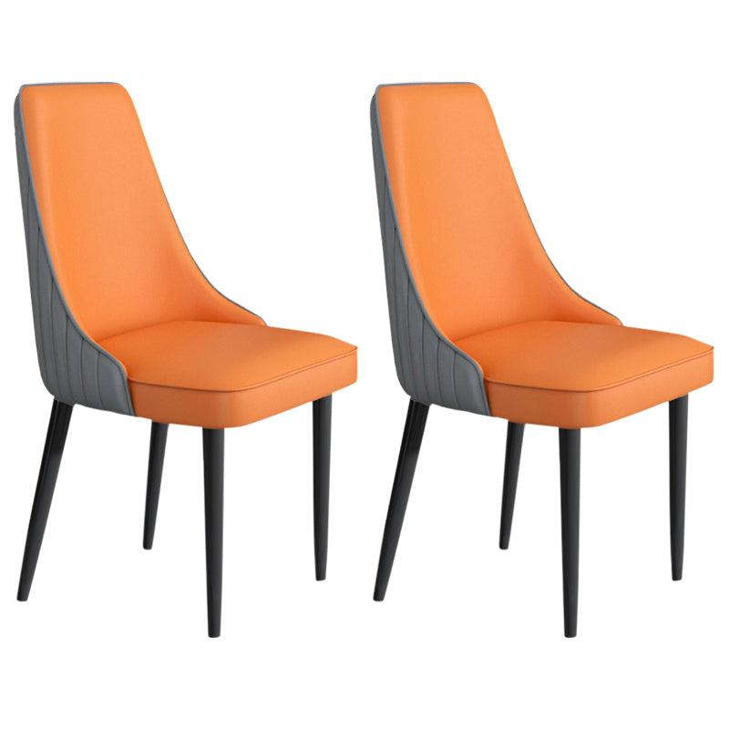 Faux Leather Dining Chairs Modern Parsons Armless Chair with Black Legs