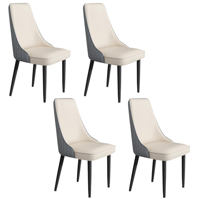 Faux Leather Dining Chairs Modern Parsons Armless Chair with Black Legs
