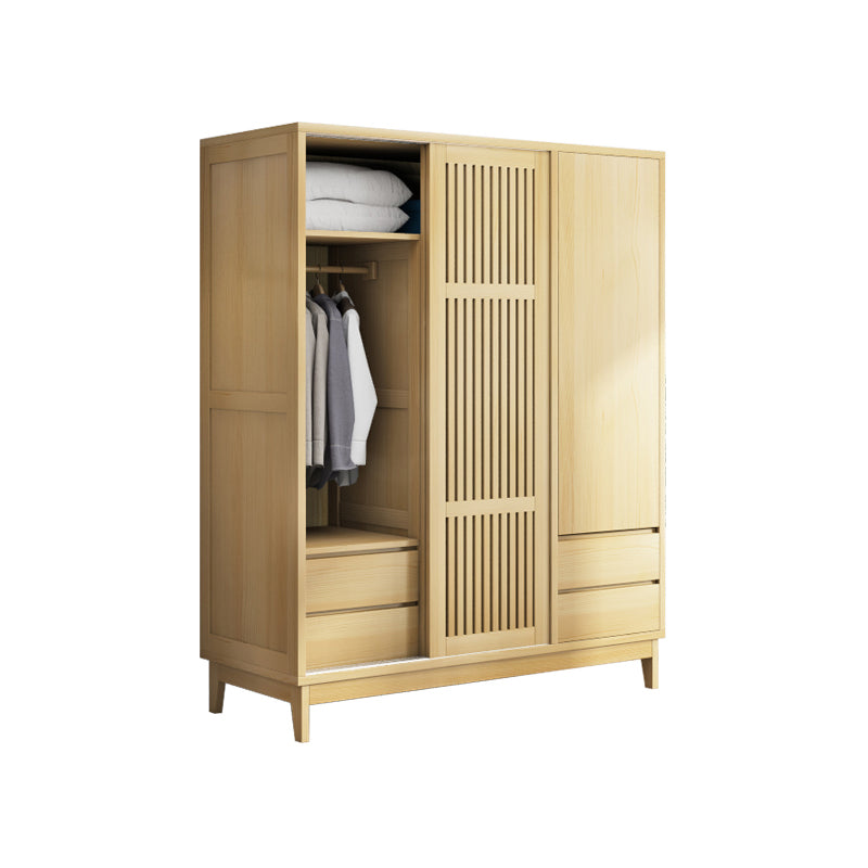 Modern Pine Solid Wood Wardrobe Freestanding Multifunctional Wardrobe Armoire