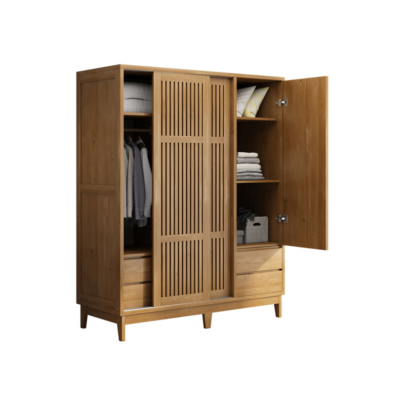 Modern Pine Solid Wood Wardrobe Freestanding Multifunctional Wardrobe Armoire
