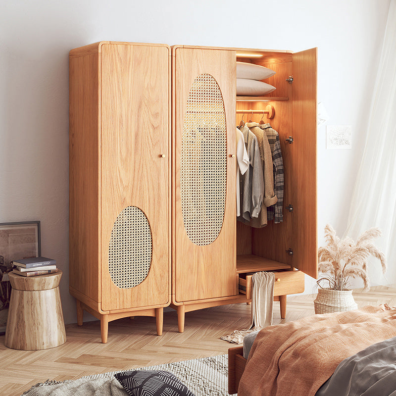 Freestanding Solid Wood Wardrobe Modern Wardrobe with Legs in Natural