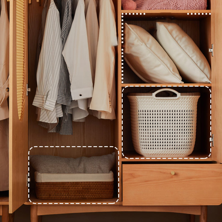 Freestanding Solid Wood Wardrobe Modern Wardrobe with Legs in Natural