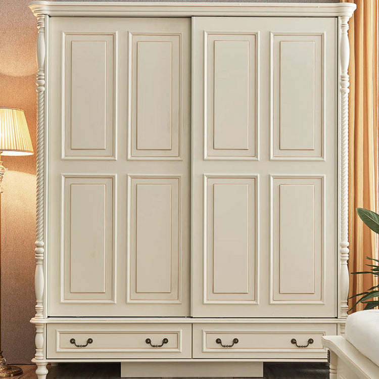 White Wood Freestanding Wardrobe Modern Wardrobe with Solid Wood Legs