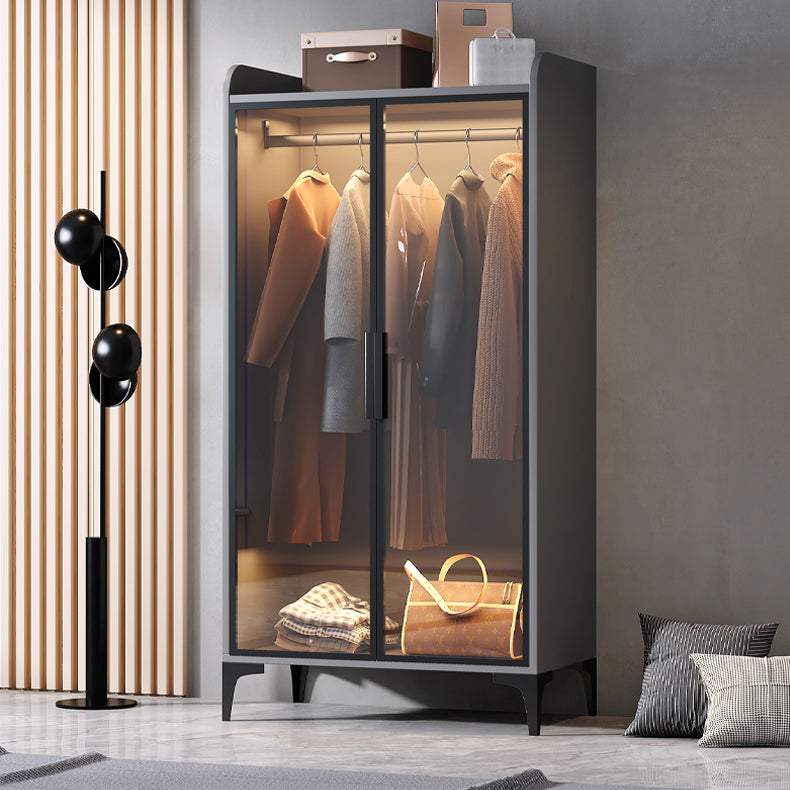Freestanding Wood Frame Wardrobe Armoire Modern Wardrobe with Tempered Glass Doors