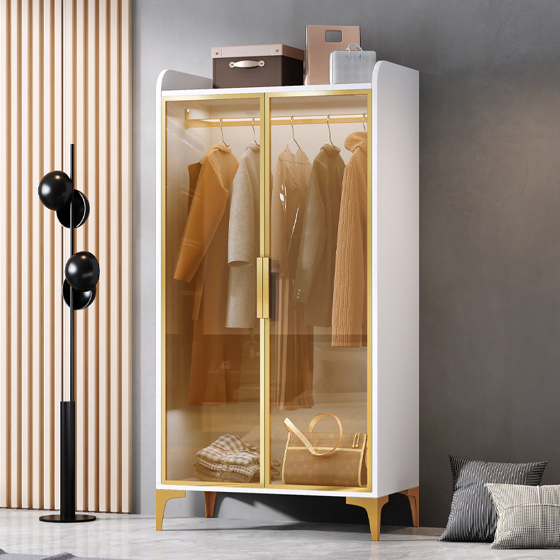 Freestanding Wood Frame Wardrobe Armoire Modern Wardrobe with Tempered Glass Doors