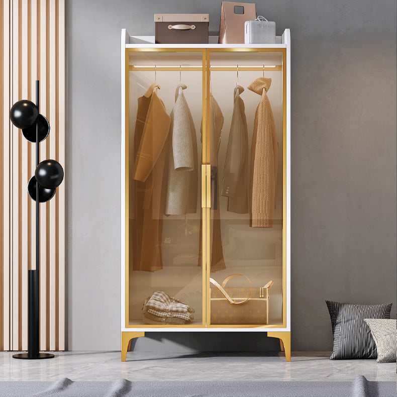 Freestanding Wood Frame Wardrobe Armoire Modern Wardrobe with Tempered Glass Doors