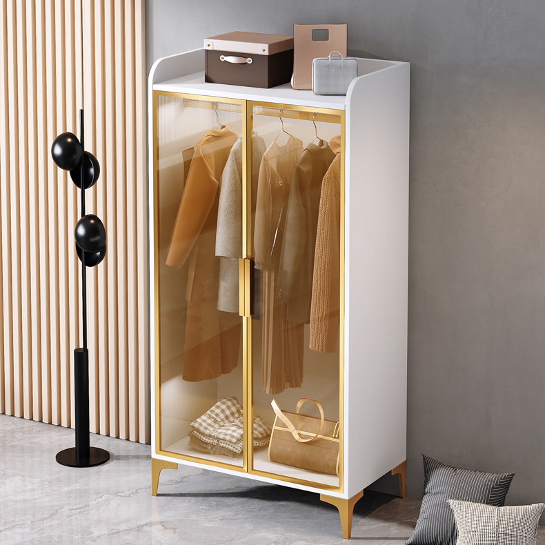Freestanding Wood Frame Wardrobe Armoire Modern Wardrobe with Tempered Glass Doors