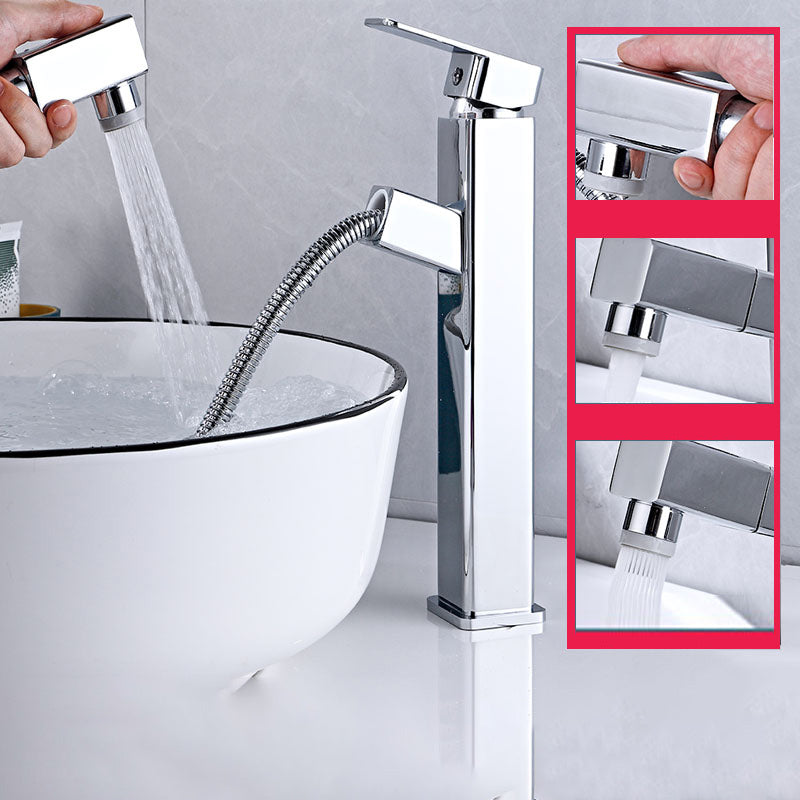 Modern Bathroom Vessel Faucet Swivel Spout Single Handle Faucet with Pull down Sprayer