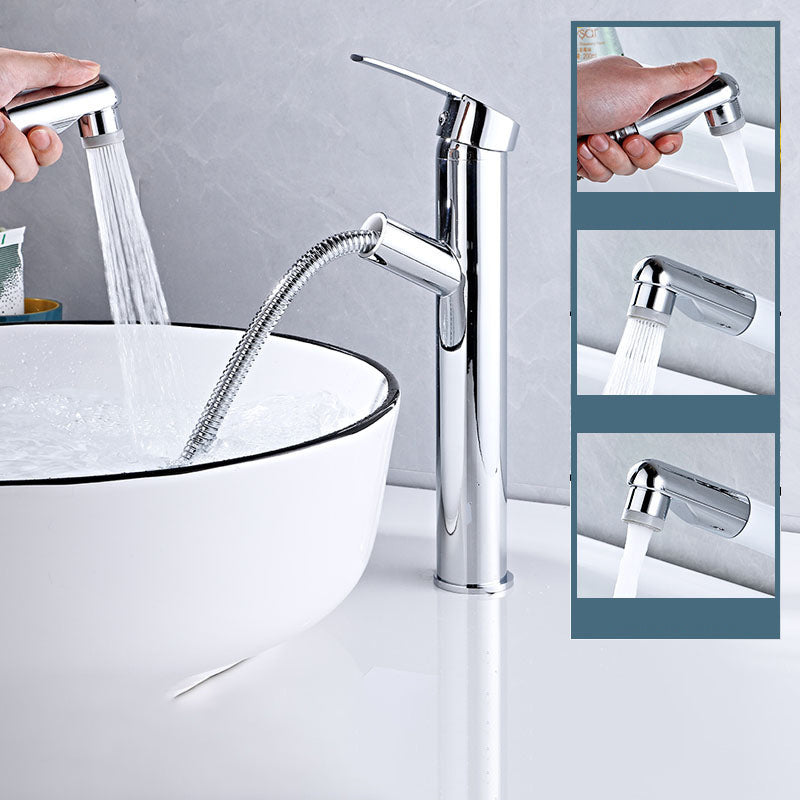 Modern Bathroom Vessel Faucet Swivel Spout Single Handle Faucet with Pull down Sprayer