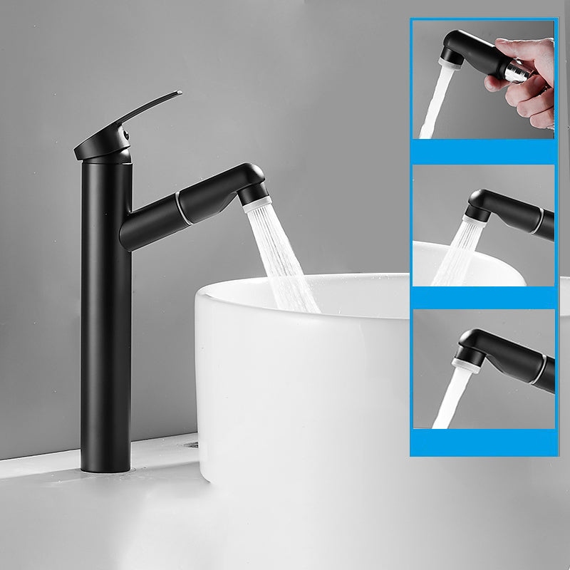 Modern Bathroom Vessel Faucet Swivel Spout Single Handle Faucet with Pull down Sprayer