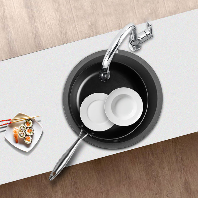 Modern Granite Single Bowl Sink with Basket Strainer Kitchen Sink