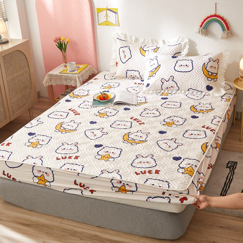 Cartoon Print Bed Sheet Set Cotton Fitted Sheet for Kid's Room