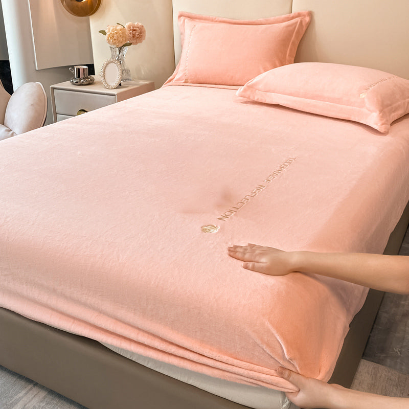 Modern Flannel Bed Sheet Set Solid Elegant Fitted Sheet for Bedroom