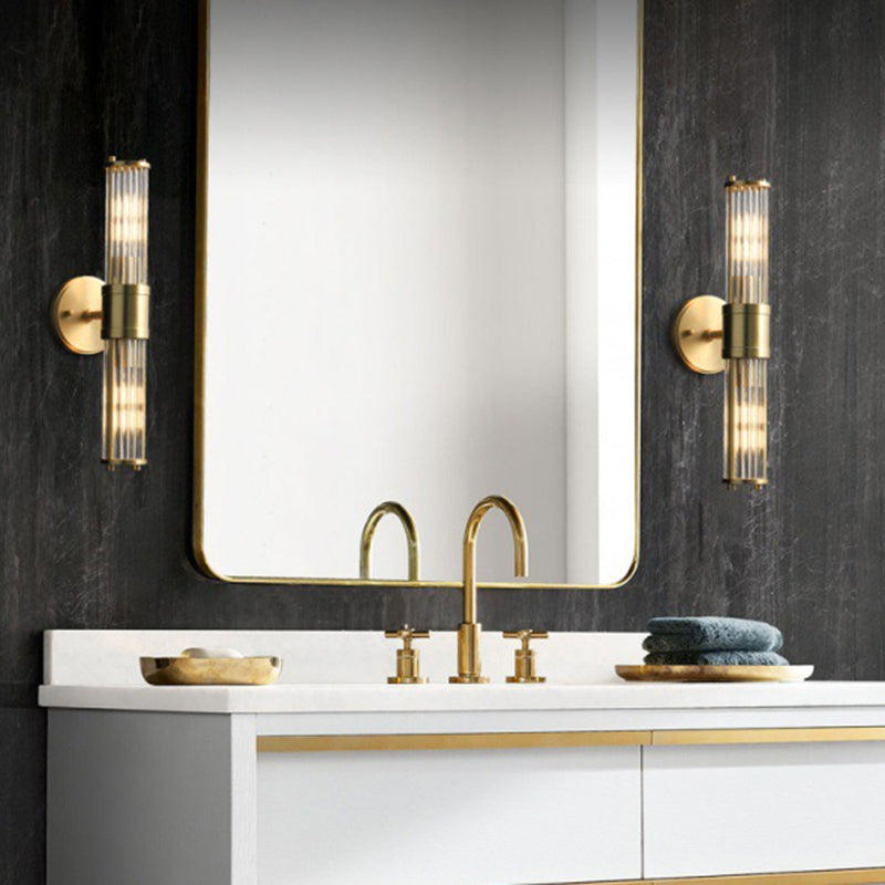 Solid Brass and Glass Bathroom Vanity Lighting 1 / 2 - Light Bath Sconce in Gold