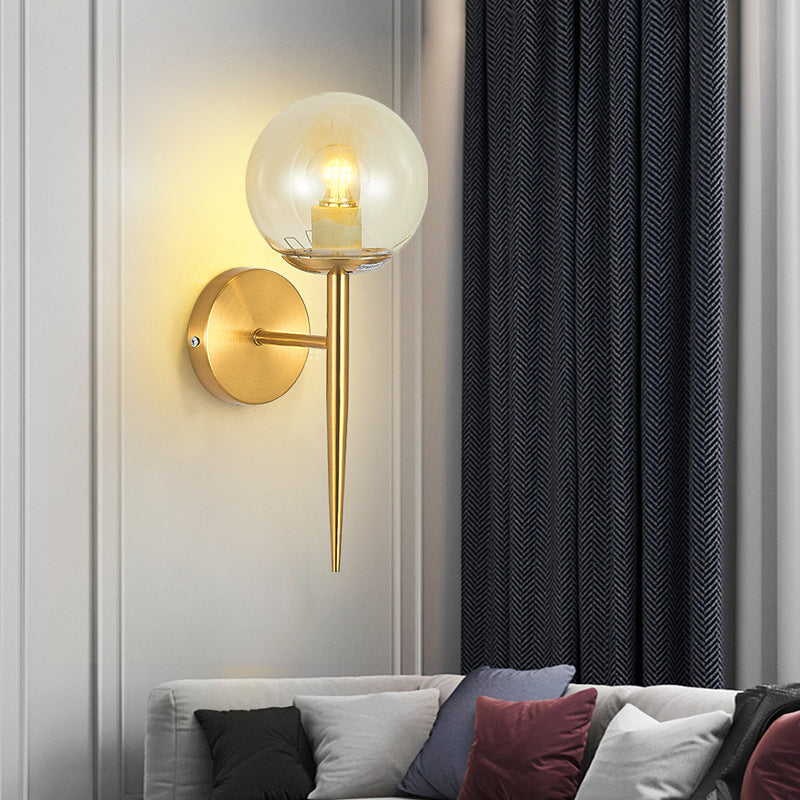 Iron and Glass Bath Sconce in Gold Finish Globe Shade Bathroom Vanity Lighting