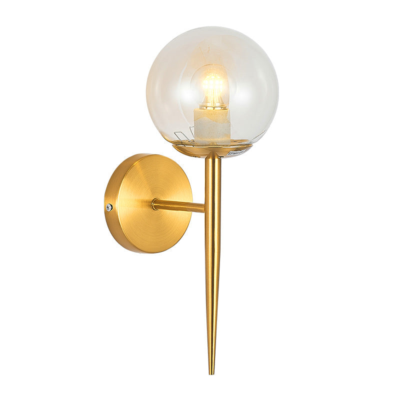 Iron and Glass Bath Sconce in Gold Finish Globe Shade Bathroom Vanity Lighting