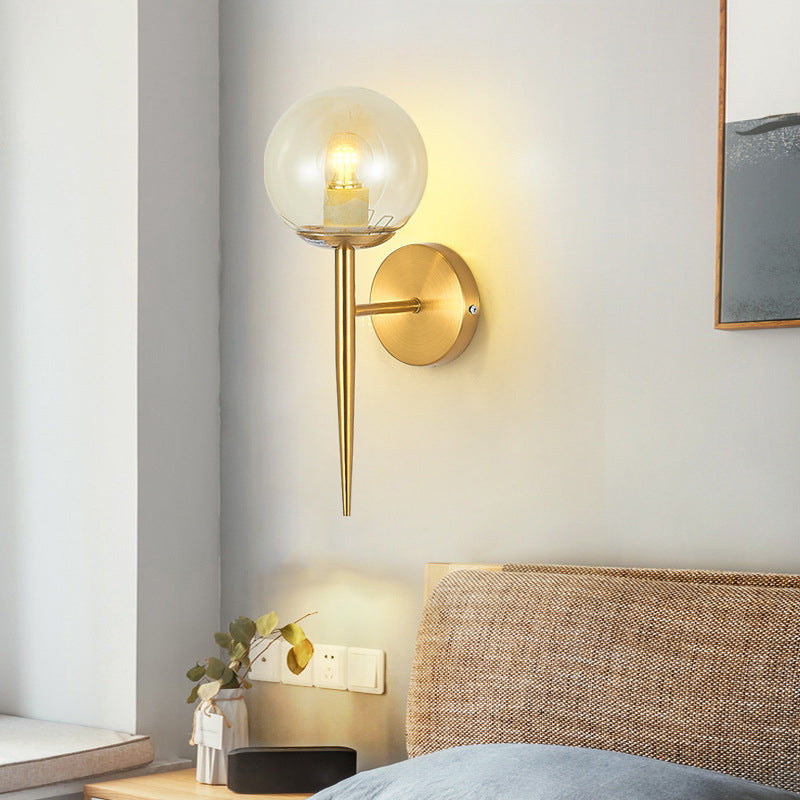 Iron and Glass Bath Sconce in Gold Finish Globe Shade Bathroom Vanity Lighting