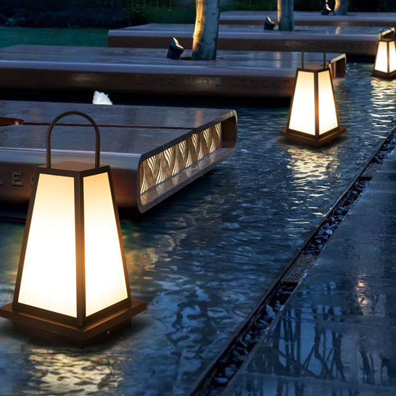 Modern Metal Solar Pillar Lamp Black Outdoor Waterproof Light