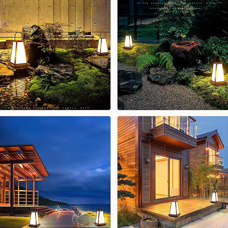 Modern Metal Solar Pillar Lamp Black Outdoor Waterproof Light