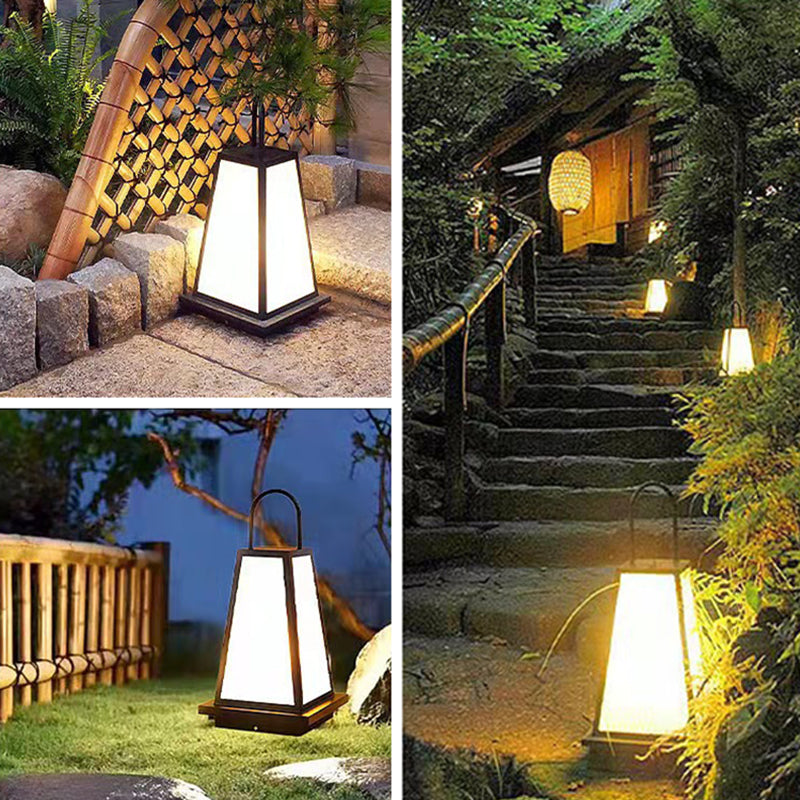 Modern Metal Solar Pillar Lamp Black Outdoor Waterproof Light