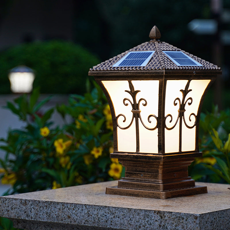 Rectangular Shape Metal Solar Pillar Lamp Modern Style 1-Light Outdoor Lights