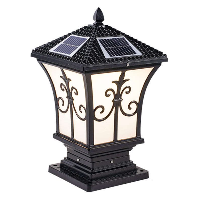 Rectangular Shape Metal Solar Pillar Lamp Modern Style 1-Light Outdoor Lights