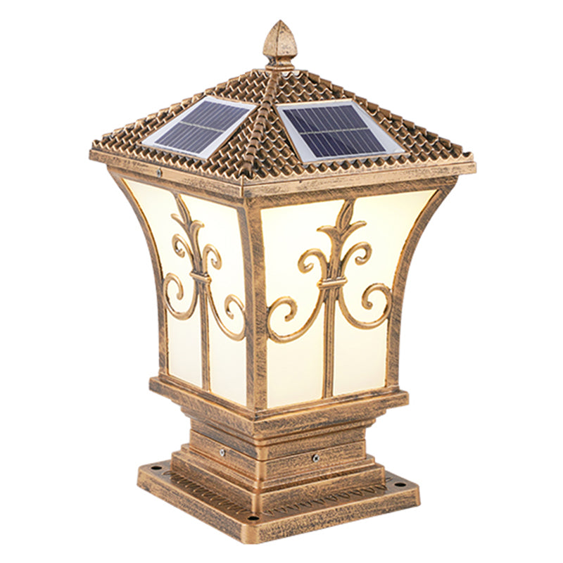 Rectangular Shape Metal Solar Pillar Lamp Modern Style 1-Light Outdoor Lights