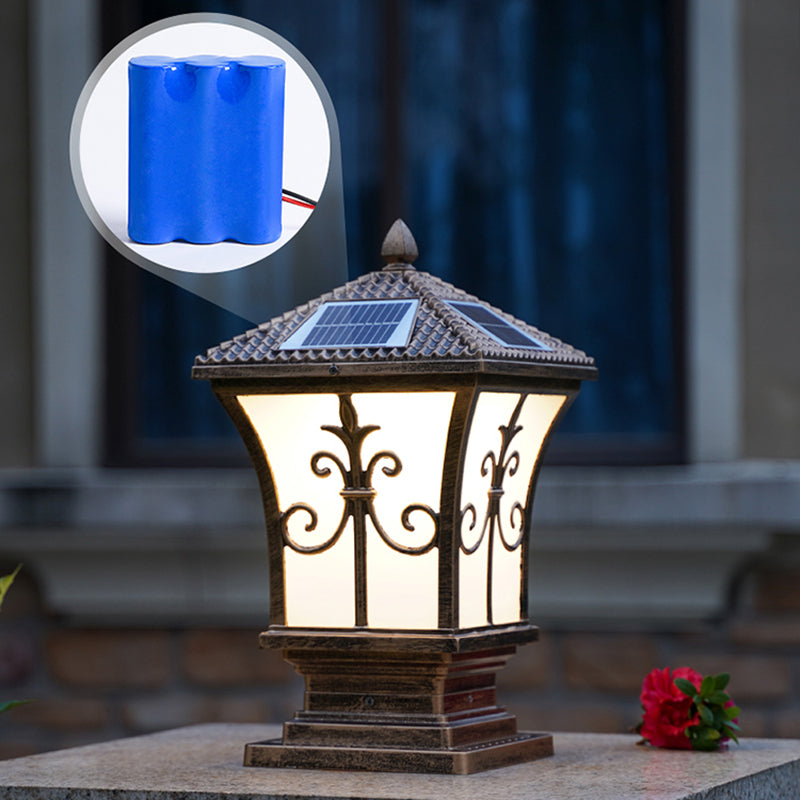 Rectangular Shape Metal Solar Pillar Lamp Modern Style 1-Light Outdoor Lights