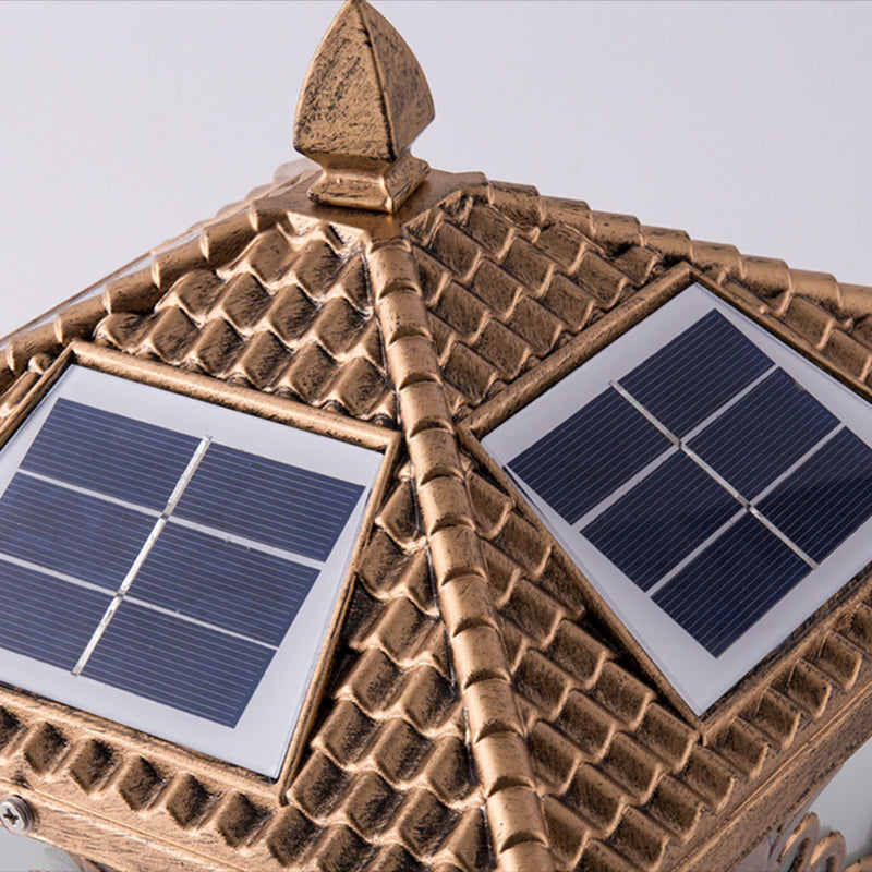 Rectangular Shape Metal Solar Pillar Lamp Modern Style 1-Light Outdoor Lights