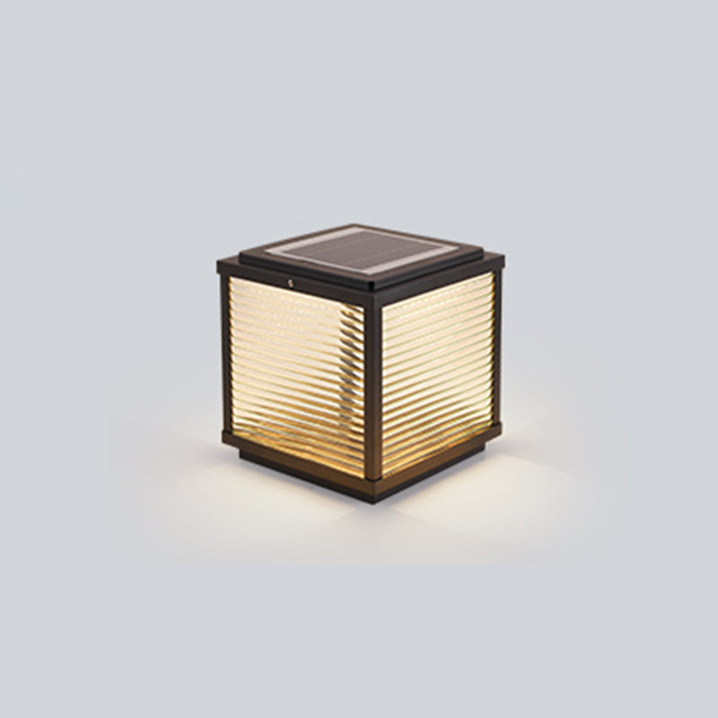 Rectangular Shape Metal Solar Pillar Lamp Modern Style 1 Light Outdoor Lights in Black