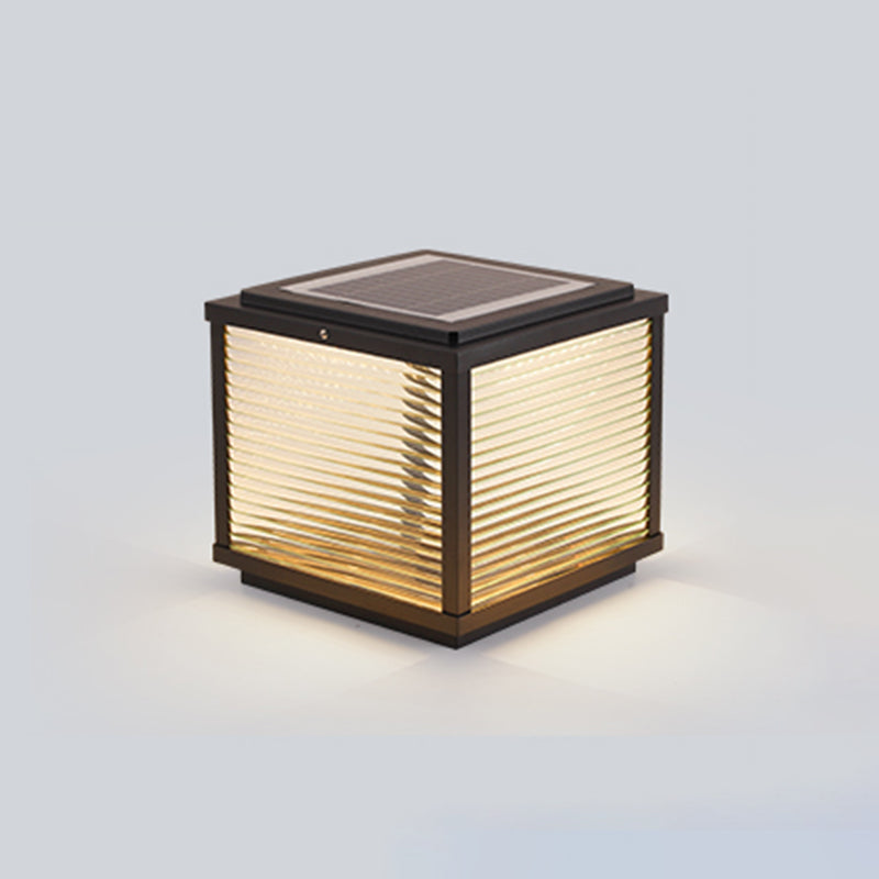 Rectangular Shape Metal Solar Pillar Lamp Modern Style 1 Light Outdoor Lights in Black