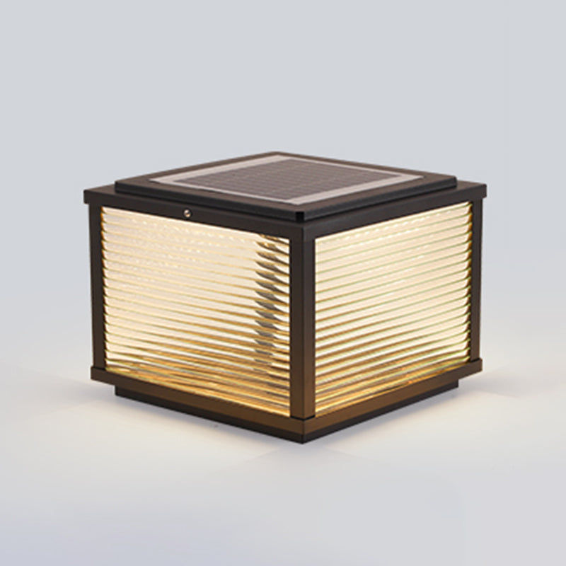 Rectangular Shape Metal Solar Pillar Lamp Modern Style 1 Light Outdoor Lights in Black