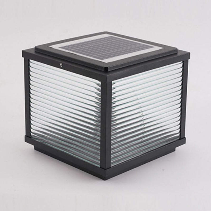 Rectangular Shape Metal Solar Pillar Lamp Modern Style 1 Light Outdoor Lights in Black