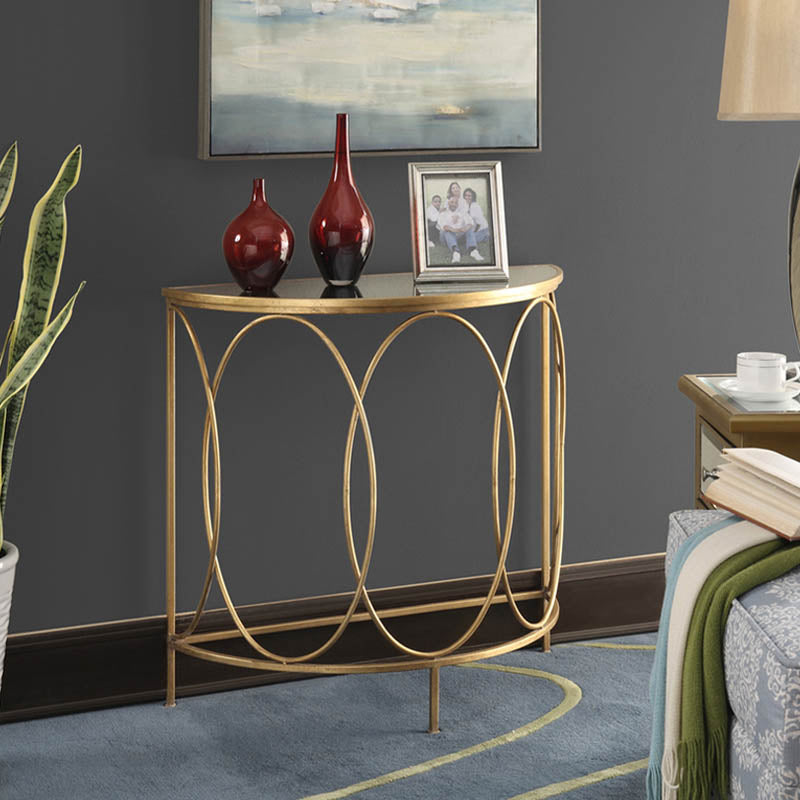 Modern Half Moon Console Table Stone Console Sofa Table in Gold and White
