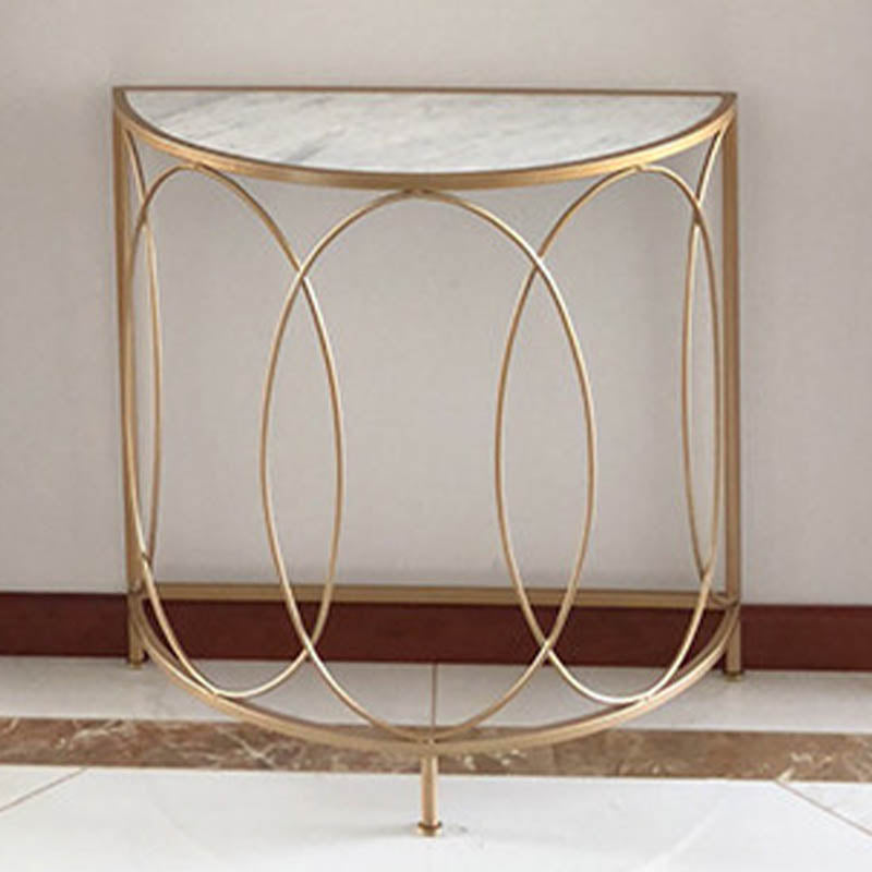 Modern Half Moon Console Table Stone Console Sofa Table in Gold and White