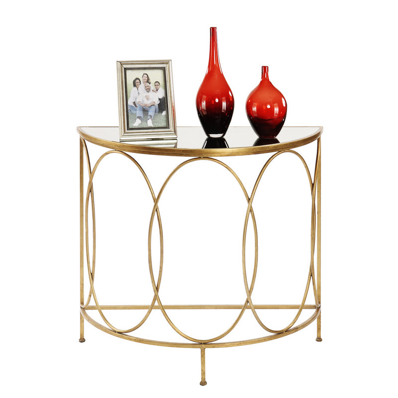 Modern Half Moon Console Table Stone Console Sofa Table in Gold and White