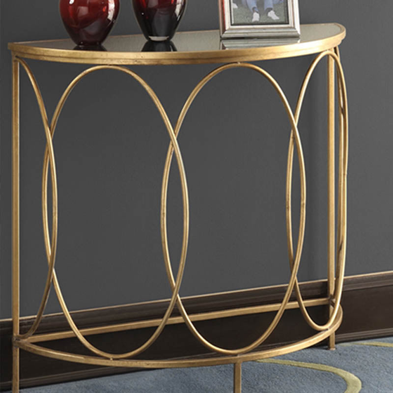 Modern Half Moon Console Table Stone Console Sofa Table in Gold and White