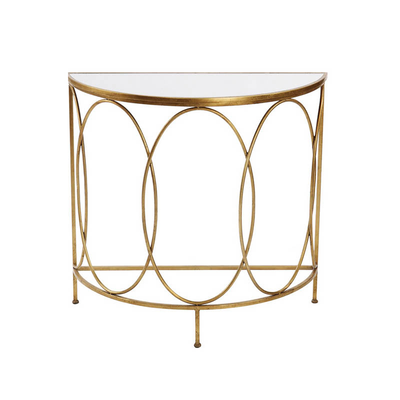 Modern Half Moon Console Table Stone Console Sofa Table in Gold and White