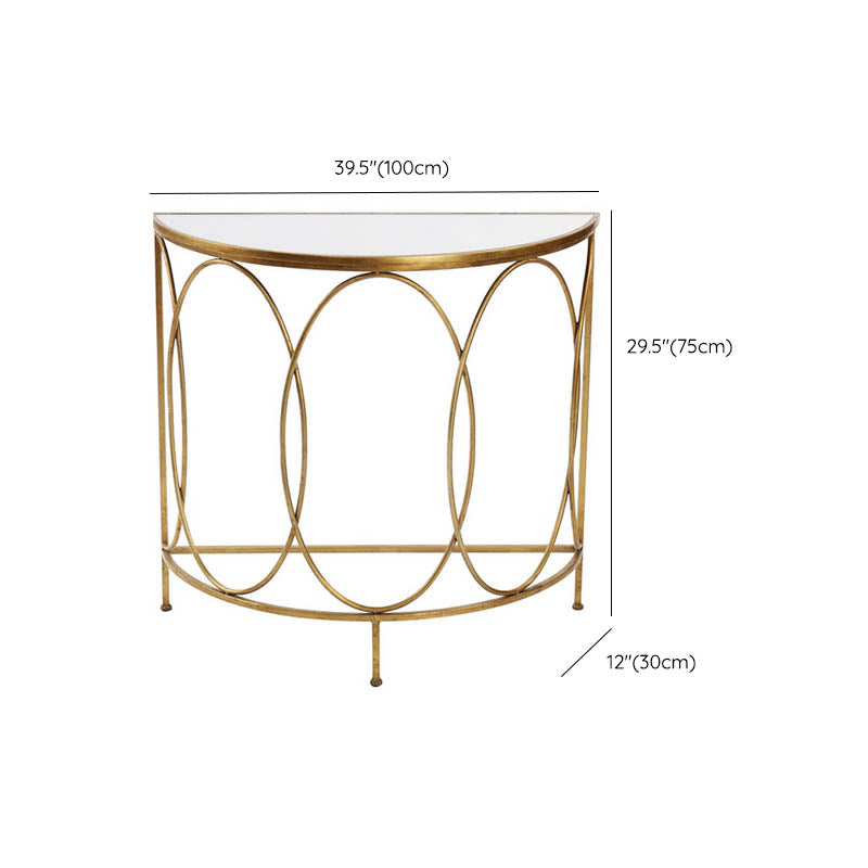 Modern Half Moon Console Table Stone Console Sofa Table in Gold and White